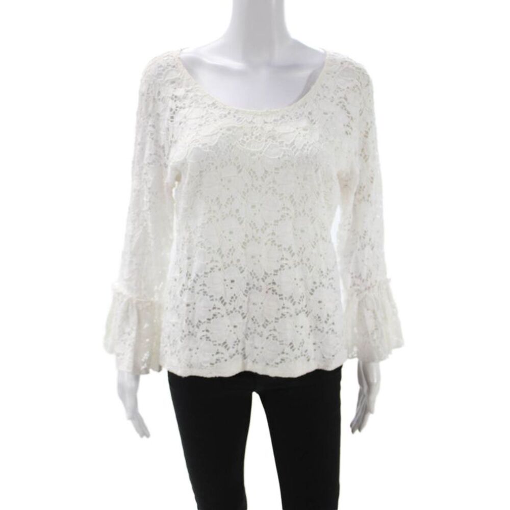G Wheels Womens Bohemian Floral Long Sleeve Round Neck White Blouse Size XL